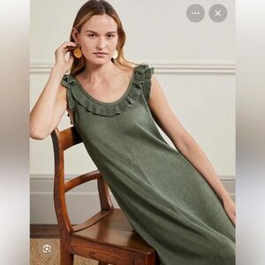Boden Ruffle-Trim Sleeveless Knit Dress - Olive Green, sz 6